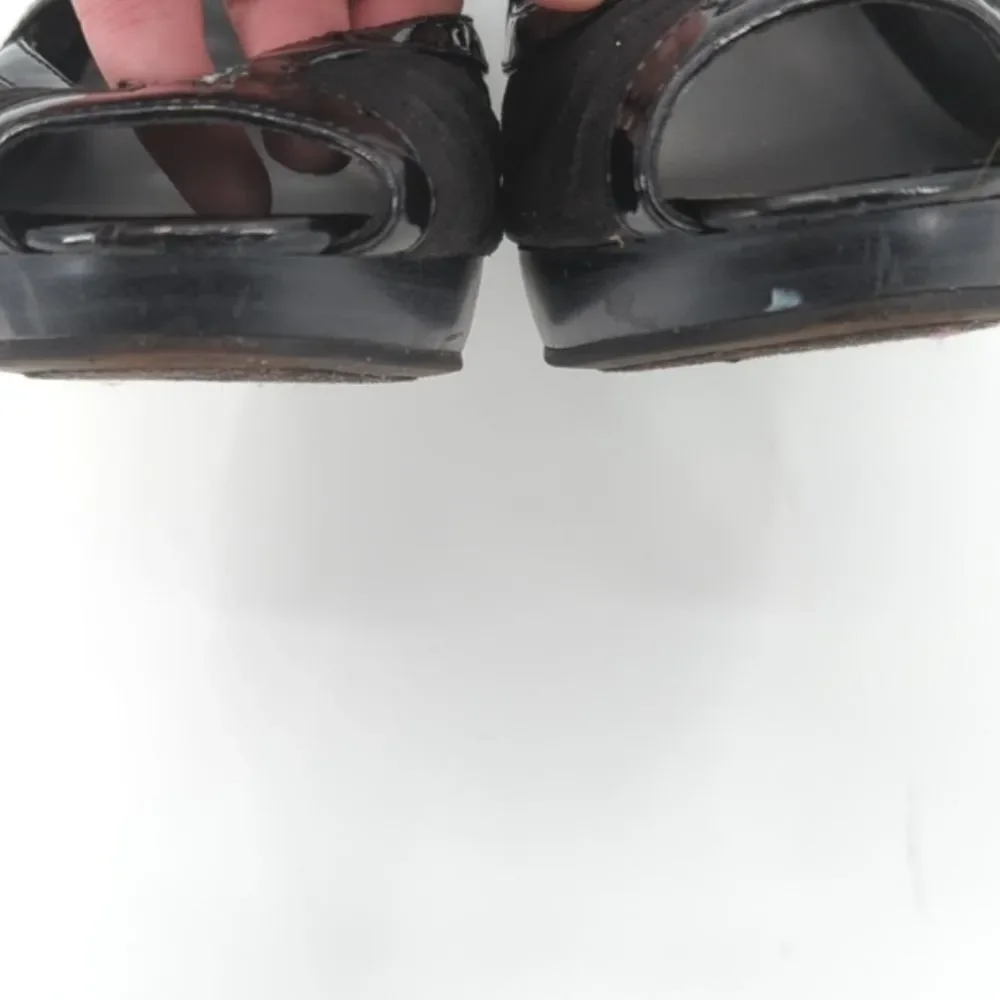 Madden Girl Y2K Black Faux Suede and Patent Platform Peep Toe Heels Size 6.5